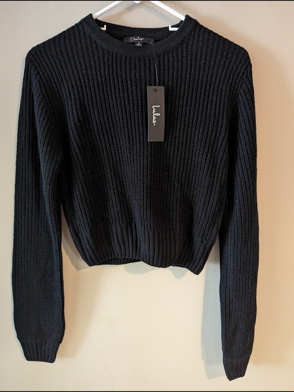 NWT- Lulu's Black Ribbed Crew Neck Sweater